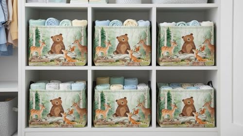 CLOCOR Rectangular Storage Basket,Collapsible Cute Pattern Storage Bin,Waterproof Books Box with Handles,Gift Basket(Forest Animals) - color: Forest Animals