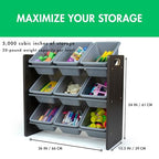 Humble Crew 9-Bin Toy Organizer – Sumatra Espresso/Grey Plastic Bins, 3-Tier Storage Solution for Kids' Playrooms and Nurseries - color: Espresso/Grey
