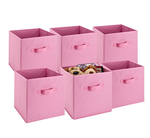 Handy Laundry 6-Pack Foldable Cube Storage Bins – Decorative Collapsible Organizer for Shelves, Closets, Underbed, Clothes, or Kids’ Toys (Pink) - color: Pink