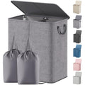 Lifewit Double Laundry Hamper with Lid and Removable Laundry Bags, Large Collapsible 2 Dividers Dirty Clothes Basket with Handles for Bedroom, Laundry Room, Closet, Bathroom, College, 136L Gray - color: Gray, size: 136L