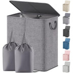 Lifewit Double Laundry Hamper with Lid and Removable Laundry Bags, Large Collapsible 2 Dividers Dirty Clothes Basket with Handles for Bedroom, Laundry Room, Closet, Bathroom, College, 136L Gray - color: Gray, size: 136L