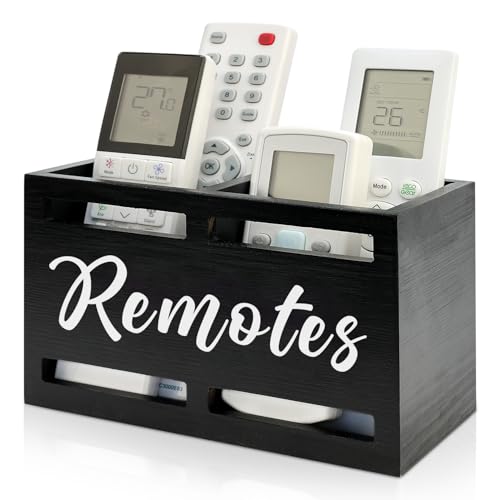 Wooden Remote Control Holder Wall Mount Remote Caddy for Table Bed TV Controller Holder Remotes Control Organizer for Wall Bedside Decorative Remotes Storage Box for Nightstand Couch Organizer 2 Slots - color: Black, size: 2 Slot