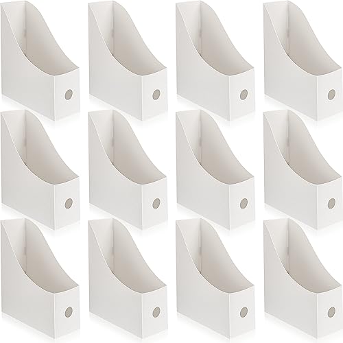 Geyee 12 Pack Magazine File Holder Plastic Desk Organizer Magazine Holder Storage Heavy Duty File Boxes for Home Storage and Office Organization(White) - color: White