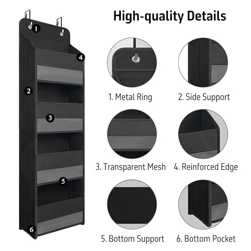 Giraffe Creation Over Door Organizer with 4 Large Capacity Pockets, Heavy Duty Hanging Organizer Storage for Closet Bathroom Nursery Bedroom Dorm, Toys Cosmetics Sundries and Baby Essentials, Black - color: Original Black