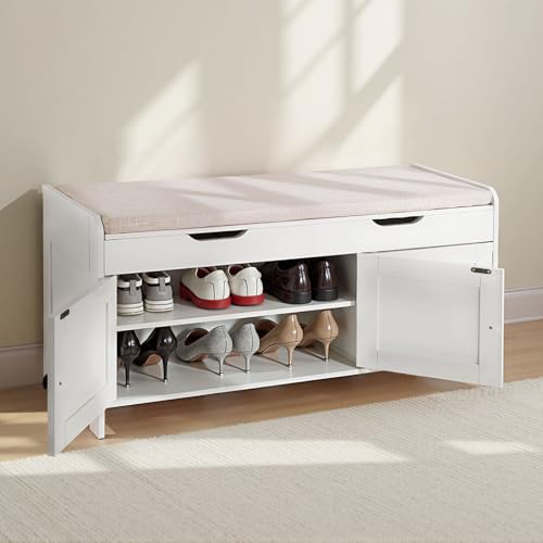 VEVOR Shoe Storage Bench with Padded Cushion & 3 Barn Doors, Entryway Bench with Hidden Storage, 41.3 x 13.8 x 19.8 Inches, for Entryway, Hallway, Living Room, Bedroom - size: 3 Barn Doors