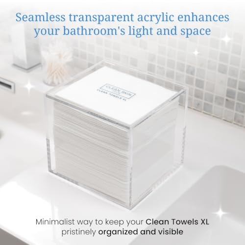 CLEAN SKIN CLUB Clear Acrylic Box for Clean Towels XL (NOT Included), Container For 50 Disposable Clean Towels XL, Face Towelettes Bathroom Counter Storage, Bin for Cleansing Facial Dry Wipes - color: Clear