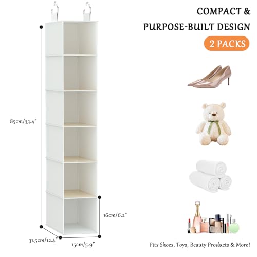 VERONLY Hanging Shoe Shelves - 6 Section,Closet Organizer Set of 2 with Woven Bamboo Shelves,Slim 5.5” Wide Design for Space-Saving Storage,White - style: White 2-Piece Narrow Hanging Set