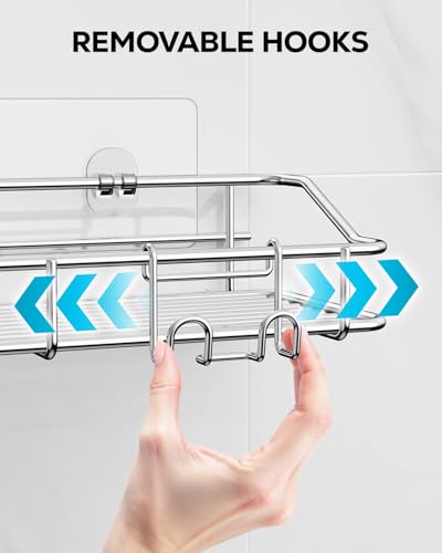 Nieifi Shower Caddy Shelf Storage Rack Adhesive Without Drilling Stainless Steel with Hooks for Washroom, Lavatory, Restroom, Toilet, Bathroom, Kitchen - 2 Pack - color: A-Silver, size: 2 Pack