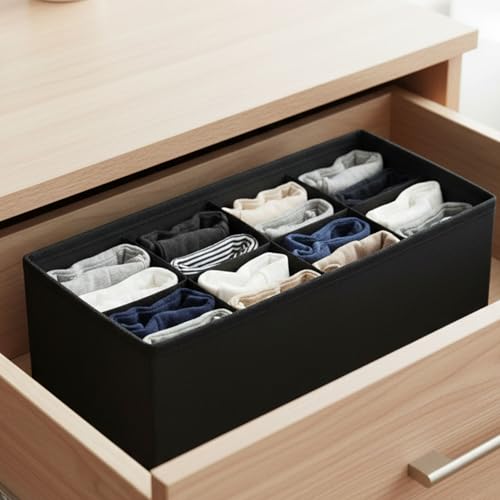 8 Grid Foldable Clothes Organizer Box,Wardrobe Storage Bin with PP Board Support,for Underwear, Socks, and T-Shirts,Black - color: Black, size: 8 Grid