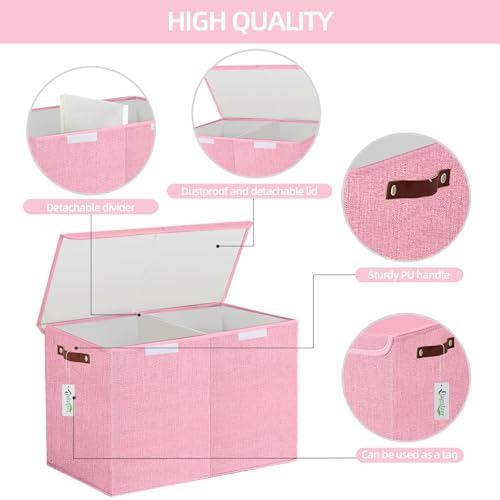 Bagnizer Large Toy Storage Box with Lids, Collapsible Sturdy Baby Storage Organizer Chest Bin Basket for Kids, Boys, Girls, Playroom, Nursery, Bedroom, Closet 25"x13"x16" (Pink) - color: Pink