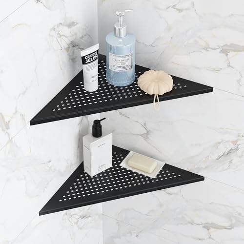 Qeke 2 Pack Bathroom Corner Shelf, Recessed 12" Corner Shower Shelf, SUS304 Stainless Steel Triangular Wall Mount, No Drilling, Matte Black - color: Matte Black, size: 12"- 2 Pack