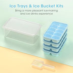 DOQAUS Ice Cube Tray with Lid and Bin - 4 Pack Silicone Ice Cube Trays for Freezer, Stackable Ice Bucket Kits with Storage Container & Scoop for Kitchen, RV, Cocktail, Coffee - color: Lake Blue