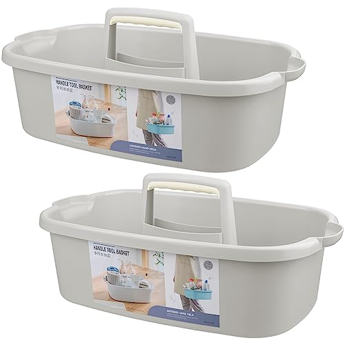 JiatuA Large Cleaning Supplies Caddy Portable Shower Basket Supply Organizer with Handle Plastic Bucket Tool Storage for Bathroom, Bedroom, Kitchen, College Dorm, Garden, Light Gray 2 Pack - color: Light Grey, size: Large, 2pcs