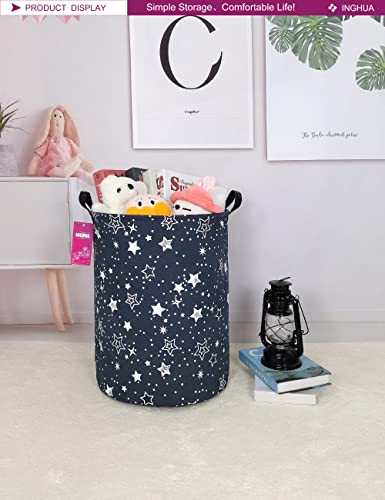 Laundry Hamper Large Canvas Fabric Lightweight Storage Basket/Toy Organizer/Dirty Clothes Collapsible Waterproof for College Dorms, Boys and Girls Bedroom,Bathroom(Blue star) - color: Blue star