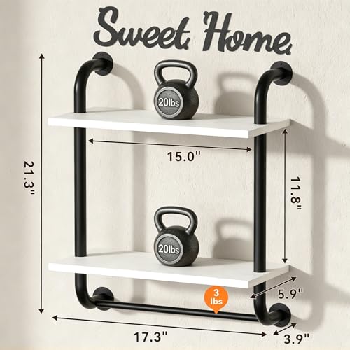 Tinpin Bathroom Shelves Wall Mounted, Rustic Farmhouse Pipe Shelves 2-Tier, Floating Shelf Wall Decor for Bathroom, Kitchen, Bedroom, Living Room Thanksgiving Day 17.3in White - color: White, size: 2 tier