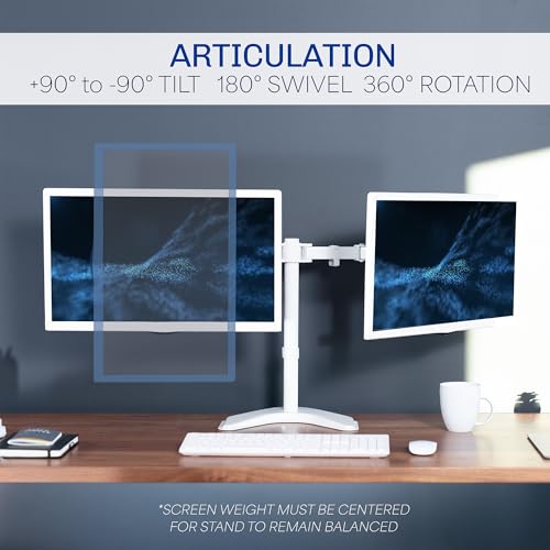 VIVO Dual LED LCD Monitor Mount, Free-Standing Desk Stand for 2 Screens up to 27 Inch, Fully Adjustable Arms with Max VESA 100x100mm, Extra Large Base, White, STAND-V002FW - color: White, size: 13" - 27" screens