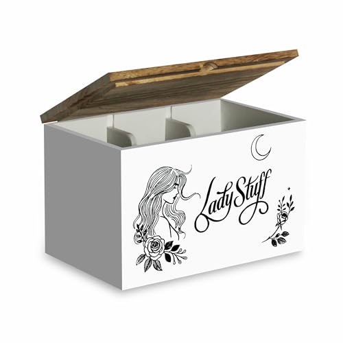 Tampon Holder for Bathroom Tampon Storage Feminine Product Organizer Pad and Tampon Organizer Tampon Container Lady Stuff Box Wood Bathroom Accessories Gift for Woman Girl, White - color: Rose-white