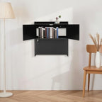Wall Mounted Folding Desk with LED Light, Space-Saving Laptop Table for Home Office, Writing Workstation with Storage Shelves and Drawer, Floating Cabinet, 58x20x60cm (Black) - color: Black