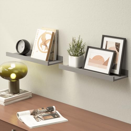 Boswillon Floating Shelves for Wall, Wall Shelves Set of 2, Bedroom Shelves with Lip, Display Picture Ledge Shelf for Wall Decor Bedroom Living Room Bathroom Kitchen - Grey - color: Grey, size: 15.7 In