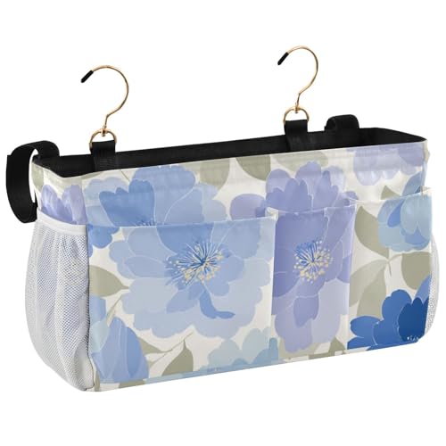 Bedside Caddy Metal Frame Hanging Organizer Bunk Bed Dorm Accessories Hook And Loop Storage Bag Large Pockets Beige Cornflower Pattern - color: Beige Cornflower Pattern