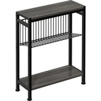 End Table for Small Space, 3-Tier Narrow Side Table with Magazine Holder,Slim Nightstand, Skinny Snack Couch Table in Living Room, Bedroom Study and Balcony (Grey) - color: Grey