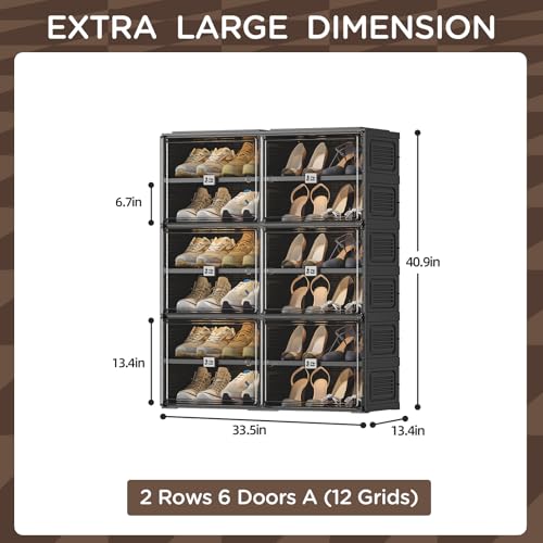 Vipbox Black Shoe Rack Organizer Cabinet for Closet Entryway,Clear Shoe Storage Boxes Stackable Sneaker Storage with Door Easy Assembly Shoe Cabinet with Lids Large 6 Tiers 24 Pairs - size: 6 Tiers 24 Pairs