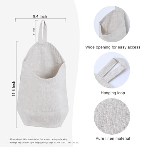 100% Linen Hanging Storage Bags Baskets 2 Pcs, Small Wall Storage Bag for Kitchen, Bedroom, RV Camper Organizer, Sewing Room, Nursery Storage, Kids Room, Linen - color: Linen