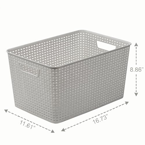 BINO | Plastic Storage Baskets, 22 Liter - 3 Pack, Natural Grey | THE WOVEN COLLECTION | Storage Basket for Shelves | Woven Storage Baskets for Organizing Bins | Pantry Shelf Organizer | Container Bin - color: Natural Grey, size: 22L | 3-Pack