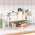 Expandable Cabinet Shelf Organizer Rack, Stackable Kitchen Counter Storage Shelves Stand, Adjustable Height Pantry Shelf Spice Rack(White-1 Pack, 8.7" D x 15.4-26.8" W x 9.8" H) - color: White-1 Pack