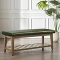 HUIMO Entryway Shoe Bench with Cushion, End of Bed Bench,Upholstered Bench for Kitchen, Bench with Solid Wood Shelf, Leather Ottoman Bench for Hallway, Living Room (PU-Green) - color: Pu-green