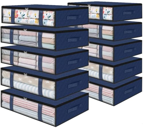 StorageRight Under Bed Storage Bags 10 Pack, 40L Large Clothes & Comforter Storage Containers with Clear Window, Breathable Fabric Organizer for Blankets, Bedding, Seasonal Clothing, Blue - color: Blue, size: 10 Pack