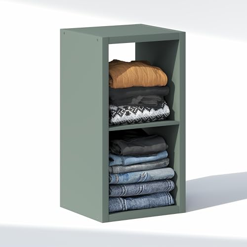 Furinno Cubic Closet Organizers and Storage, 2-Cube Closet Organizer, Open Shelf Closet Storage, Extra Thick Frame for Wardrobe, Bedroom, Living Room, Sage Green - color: Sage Green, size: 2-Cube