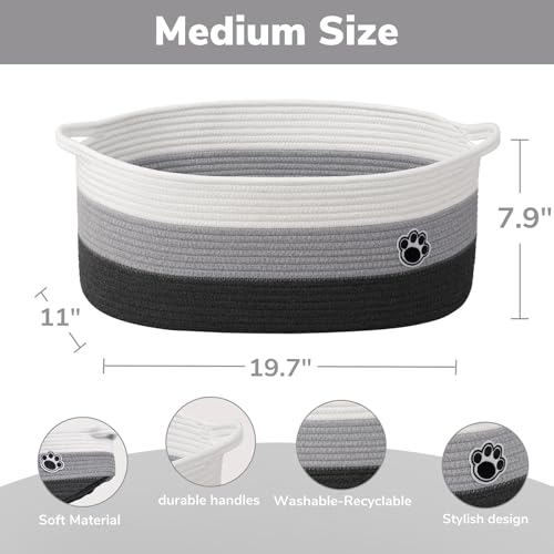 Large Dog Toy Basket, 19.7" X 11" X 7.9" Woven Baskets for Dog Cat Storage, Toy Basket with Handles for Nursery, Living Room, Gift Baskets Empty for Baby Shower, Mixed-Gray - color: Grey, size: 19.7"L x 11"W x 7.9"H