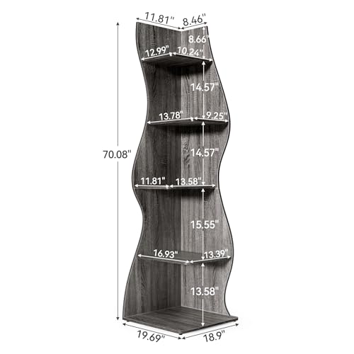 LITTLE TREE 70-Inch Corner Shelf, Seaweed Shaped Etagere Display Bookshelf, Freestanding 5-Tier Wall Shelves for Small Spaces, Living Room, Bedroom, Grey, 1 Pack - color: Grey, size: 1 Pack