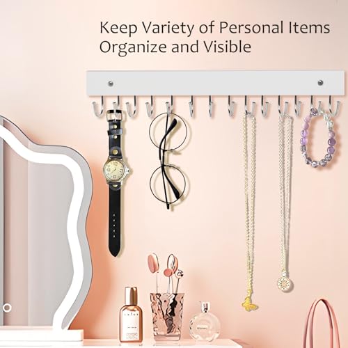 2Pack Key Holder Wall Mount with 28 Rotating 180° Key Hooks, 14.6" Rustproof Organizer Hanger for Apartment Decor, Wall Storage Rack for Entryway, Living Room, Hallway, Bathroom, Kitchen(White) - color: White
