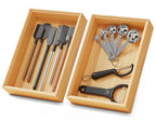 Bamboo Kitchen Drawer Organizer Boxes – 9" x 6" Stackable Wood Silverware Utensil Tray for Drawers Bins, Cutlery & Flatware Storage – Wooden Organizers Set of 2 for Junk Drawer, Bathroom, RV - size: 9" x 6" x 2"