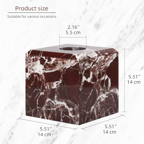 Natural Marble Square Tissue Box Cover ,Stone Modern Decorative Sturdy Napkin Box Holder Case,Facial Paper Organizer for Bathroom Vanity Toilet Countertop,Kitchen (1, Rosso Lepanto, 5.71*5.71*5.51) - color: Rosso Lepanto