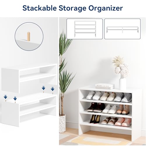 Whitmor Stackable 28" Extra Wide 2-Shelf Storage Organizer, Stackable Wood Combination Shoe Organizer Racks Shelves for Closets, Entryway, Hallway, Garage,White,2 Pack - color: White, size: 28 INCH X2