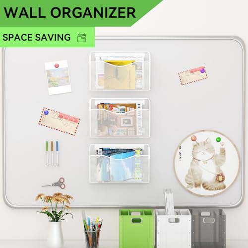 Magnetic File Holder - Heavy Duty Wall File Organizer for Refrigerator & Whiteboard - Strong Magnet Mail Holder & Magazine Rack, No Drilling Document Storage Basket for Office Cabinet - color: White, size: 3 Pack Magnetic