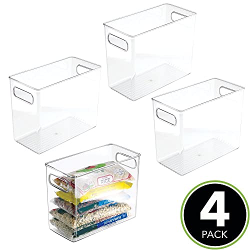 mDesign Plastic Tall Food Storage Organization Container Bin with Handles for Kitchen, Pantry, Cabinet, Fridge/Freezer, Countertop - Organizer for Snacks/Appliances, Ligne Collection, 4 Pack, Clear - size: 10 x 5 x 8 (Pack of 4)