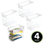 mDesign Plastic Tall Food Storage Organization Container Bin with Handles for Kitchen, Pantry, Cabinet, Fridge/Freezer, Countertop - Organizer for Snacks/Appliances, Ligne Collection, 4 Pack, Clear - size: 10 x 5 x 8 (Pack of 4)