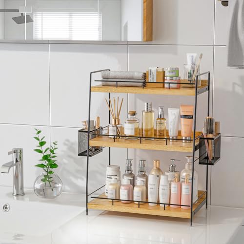 Bathroom Counter Organizer,Bathroom Countertop Organizer with Baskets,Vanity Organizers,Counter Shelf,Countertop Storage, Makeup Organizers - color: Brown