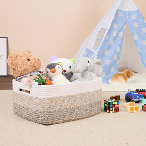 MiniArk Large Storage Baskets for Organizing, Closet Shelf Baskets for Clothes Blanket Towels, Baby Nursery, Toy Bins Box, Woven Rope Basket, 17 x 13 x 7.5”, 3 Packs Gradient Brown - color: Gradient Brown, size: 3pcs-L17×W13×H7.5"