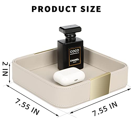 SANZIE Luxury Leather Desktop Storage Small Catchall Organizer Decorative Tray for Entryway Table to Hold Jewelry Watch Cosmetics Keys Phone Wallet, Home & Office Accessories (Metal Gilded, Grey) - color: Grey (Metal Glided), size: 7.5" x 7.2" x 2"