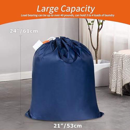 Polecasa Extra Heavy-Duty Laundry Bag 21x24”- Machine Washable Small Storage Bag with Reinforced Handles & Drawstring Closure & ID Tag for College Dorm Travel -Navy - color: Navy, size: 21" x 24" | 1 Pack
