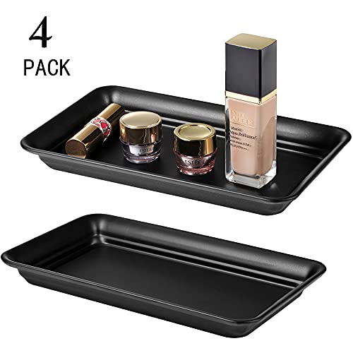 Vintage Farmhouse Decor Metal Vanity Tray(4 Pack), Countertop Guest Hand Towel Paper Storage Organizer Tray Dispenser, Sturdy Holder for Perfume, Cosmetics, Jewelry, Makeup Bathroom Organizer (Black) - color: Black, size: 4 Pack (9.9" x 5.9" x 1.1")