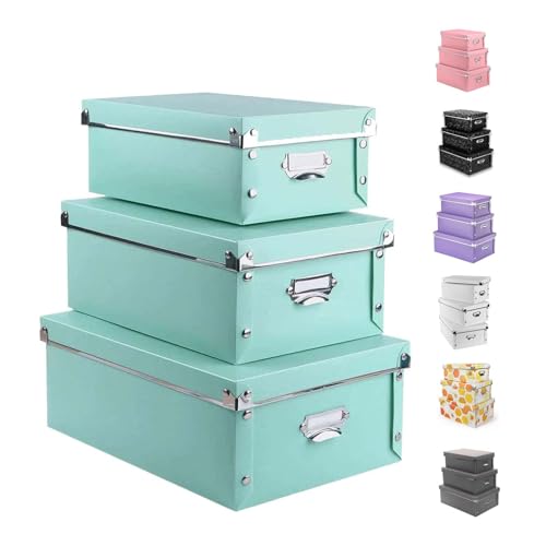 XUCHUN Storage Box with Lid 3 Pack, Collapsible Plastic Storage Bins with Lids, Stackable Foldable Keepsake Box for Photos Office Bedroom, 3 Sizes - Light Green - color: Green 3 Pcs