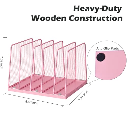 AUPSEN 5-Section File Organizer for Desk, Wood Mesh Desktop File Organizer, File Sorter Storage Rack, Vertical Folder Holder for Files, Magazines, Books (Pink) - color: Pink
