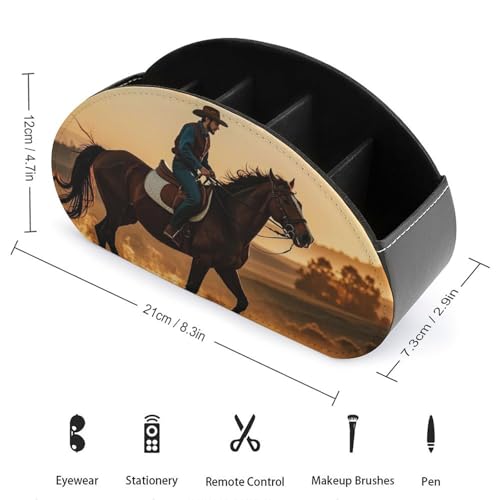 PU Leather Remote Control Organizer Box 5-Slot Multifunctional Cowboys Riding Horses Storage Holder for TV/DVD/Accessories Stylish Desk Decor for Living Room, Bedroom, Office - color: Cowboys riding horses