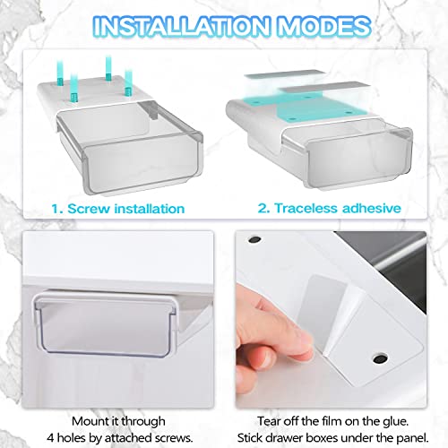OSPNIEEK Self-adhesive Under Desk Drawer Organizer, 2 Pack Table Hidden Slide Out Large Storage Mounted Desktop Pencil Holder Tray Drawers for Office Home School Stationery Kitchen (White) - color: Matte White, size: Standard